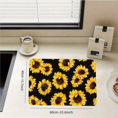 Rubber Dish Drying Mat Sunflower Printed Kitchen Drain Pad
