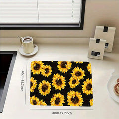Rubber Dish Drying Mat Sunflower Printed Kitchen Drain Pad
