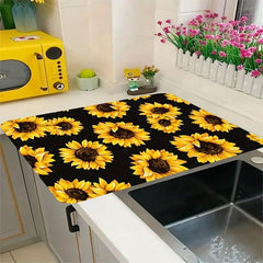 Rubber Dish Drying Mat Sunflower Printed Kitchen Drain Pad