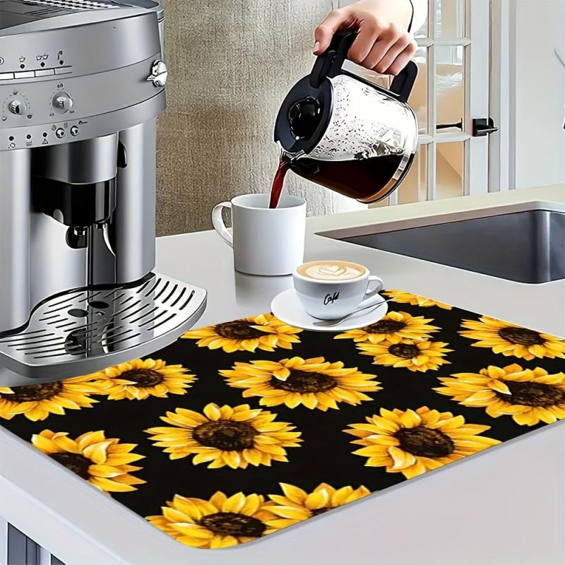 Rubber Dish Drying Mat Sunflower Printed Kitchen Drain Pad