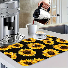 Rubber Dish Drying Mat Sunflower Printed Kitchen Drain Pad