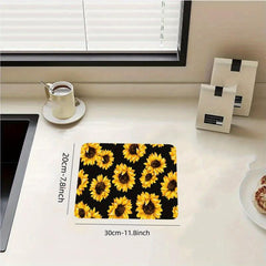 Rubber Dish Drying Mat Sunflower Printed Kitchen Drain Pad
