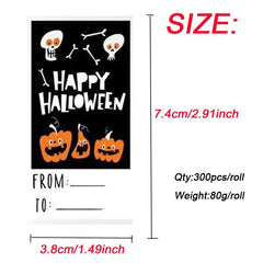 300pcs Halloween Square Stickers Pumpkin Bat Spider