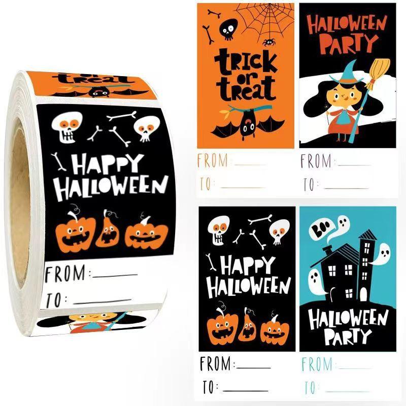 300pcs Halloween Square Stickers Pumpkin Bat Spider