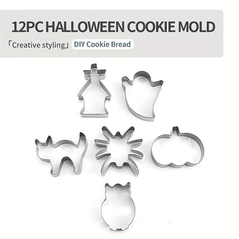 12pcs Halloween Cookie Cutters Stainless Steel Biscuit Molds Kitchen Accessories