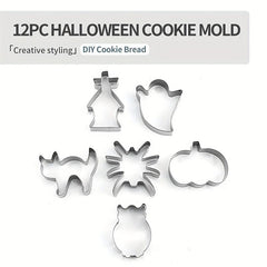 12pcs Halloween Cookie Cutters Stainless Steel Biscuit Molds Kitchen Accessories