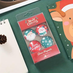 4pcs Glass Santa Snowman Fridge Magnets Decorative Magnets
