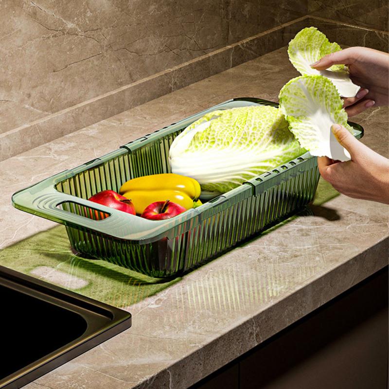 Adjustable Sink Rack Multifunctional Colander Vegetable Basket