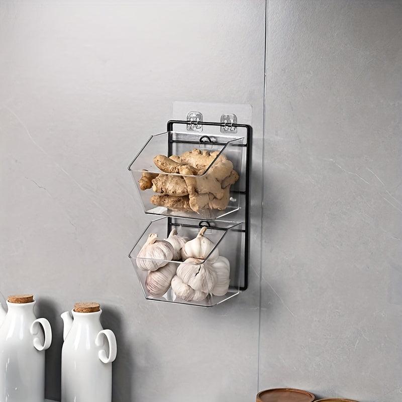 Wall Mounted Garlic Storage Box Hanging Basket Multifunctional Storage