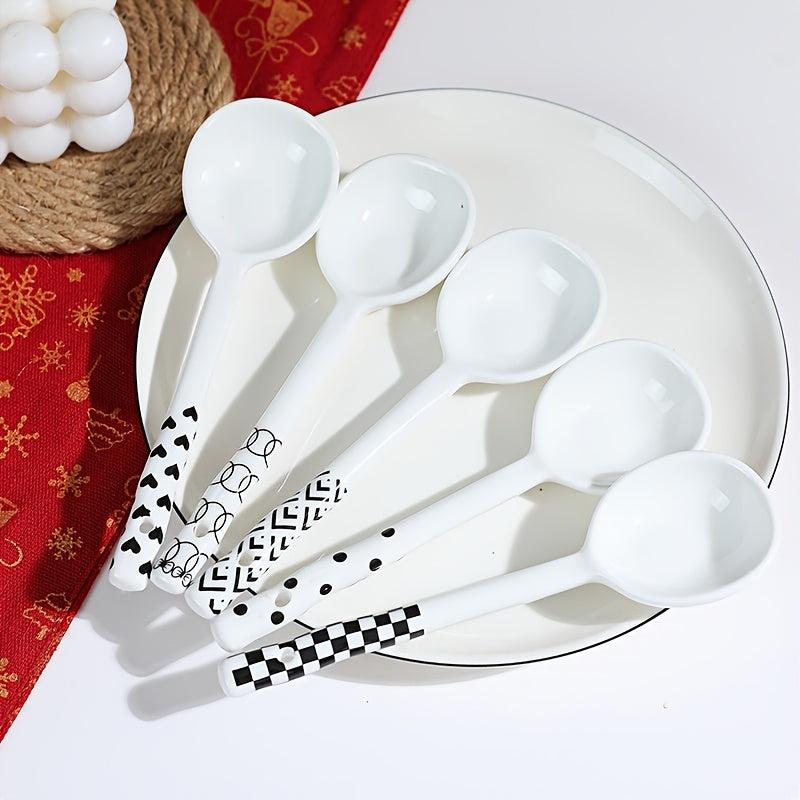 5pcs Pattern Ceramic Spoon Set Kitchen Utensils Kit