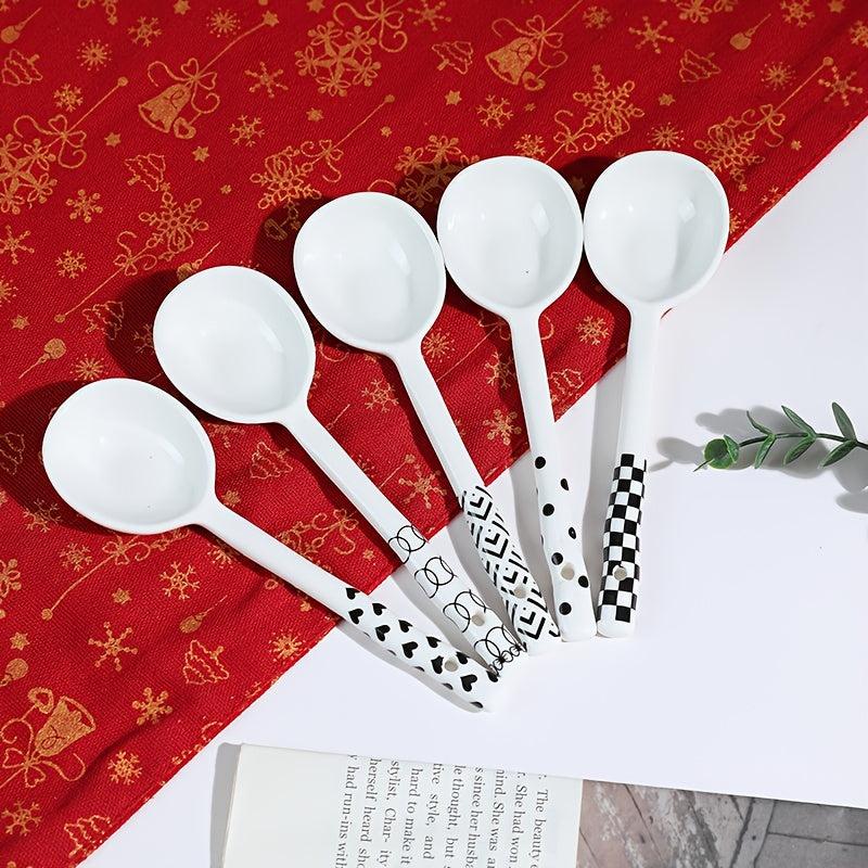 5pcs Pattern Ceramic Spoon Set Kitchen Utensils Kit