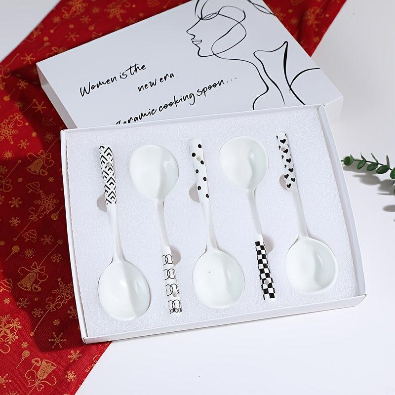 5pcs Pattern Ceramic Spoon Set Kitchen Utensils Kit