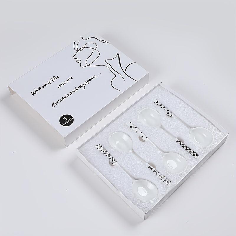 5pcs Pattern Ceramic Spoon Set Kitchen Utensils Kit