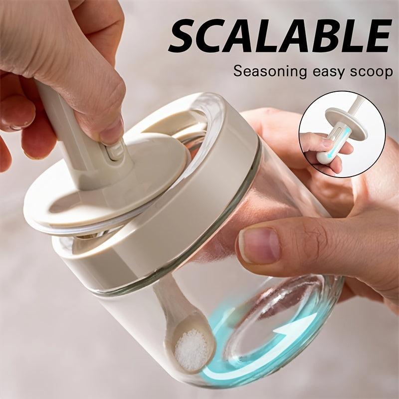 Glass Seasoning Jar With Retractable Spoon Lid