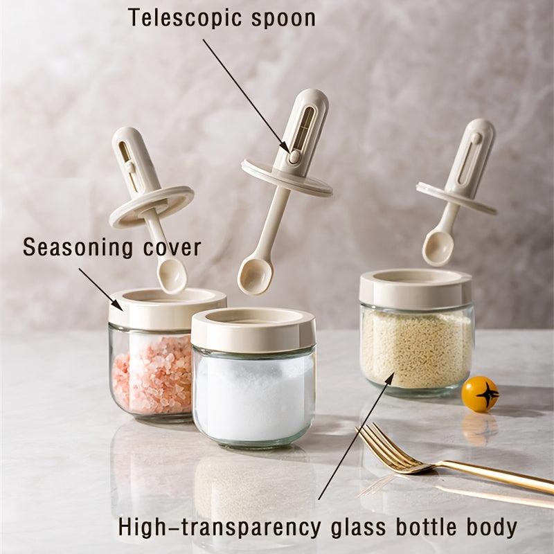 Glass Seasoning Jar With Retractable Spoon Lid