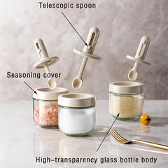 Glass Seasoning Jar With Retractable Spoon Lid