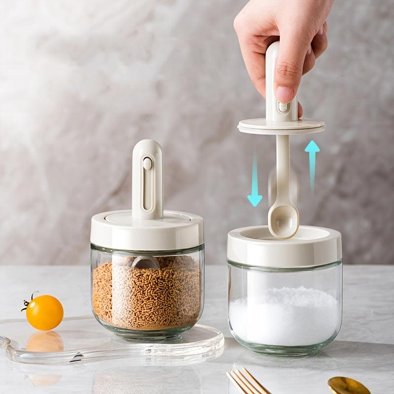 Glass Seasoning Jar With Retractable Spoon Lid