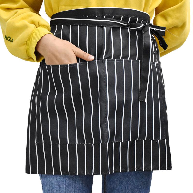 2pcs Stripe Waist Apron Short with Pockets for Home Kitchen