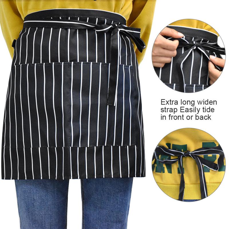 2pcs Stripe Waist Apron Short with Pockets for Home Kitchen