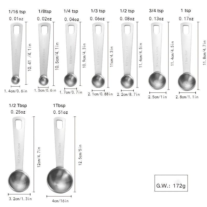 9pcs Stainless Steel Measuring Spoons Set Metric/US Measurements