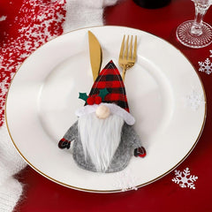 2pcs Christmas Tableware Storage Bag Gnome And Fork Storage Bag