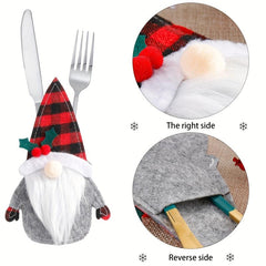 2pcs Christmas Tableware Storage Bag Gnome And Fork Storage Bag
