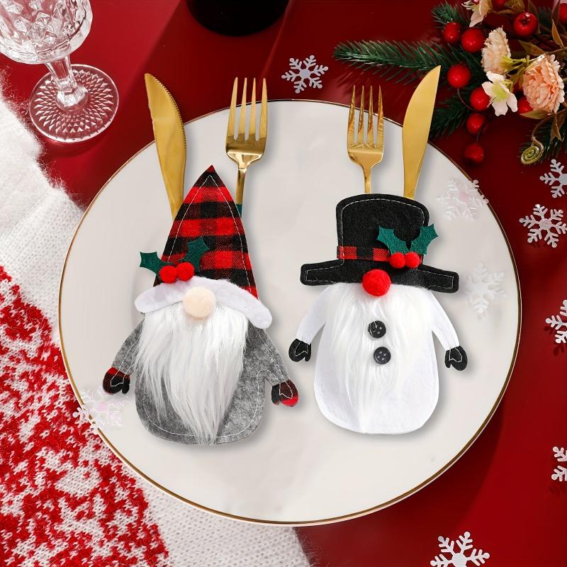 2pcs Christmas Tableware Storage Bag Gnome And Fork Storage Bag
