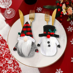 2pcs Christmas Tableware Storage Bag Gnome And Fork Storage Bag