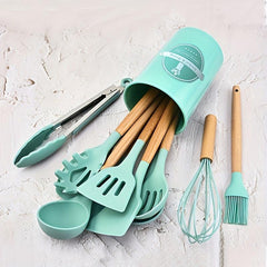 12pcs Silicone Spatula Wooden Handle Kitchen Tool Set