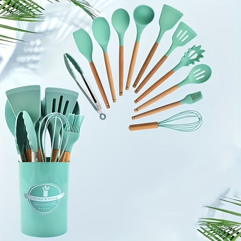 12pcs Silicone Spatula Wooden Handle Kitchen Tool Set