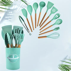 12pcs Silicone Spatula Wooden Handle Kitchen Tool Set