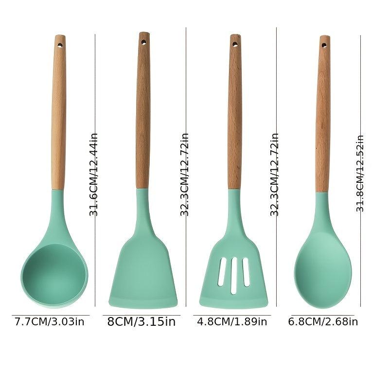 12pcs Silicone Spatula Wooden Handle Kitchen Tool Set