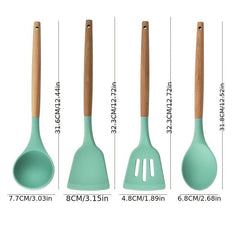 12pcs Silicone Spatula Wooden Handle Kitchen Tool Set