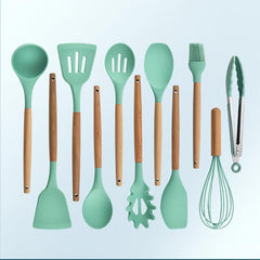 12pcs Silicone Spatula Wooden Handle Kitchen Tool Set