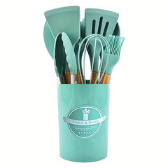 12pcs Silicone Spatula Wooden Handle Kitchen Tool Set
