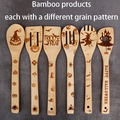 6pcs Halloween Christmas Bamboo Kitchen Utensils Set Non-stick Cooking Tools