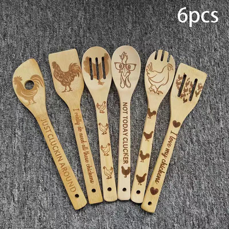 6pcs Halloween Christmas Bamboo Kitchen Utensils Set Non-stick Cooking Tools
