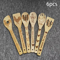 6pcs Halloween Christmas Bamboo Kitchen Utensils Set Non-stick Cooking Tools