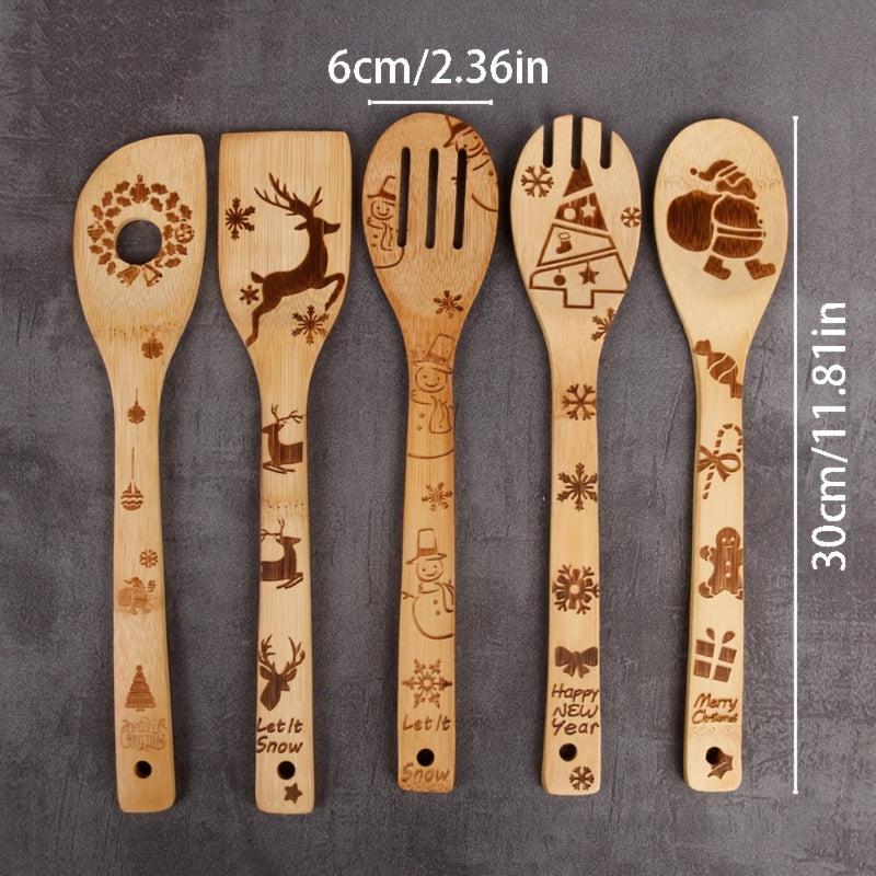 6pcs Halloween Christmas Bamboo Kitchen Utensils Set Non-stick Cooking Tools