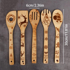 6pcs Halloween Christmas Bamboo Kitchen Utensils Set Non-stick Cooking Tools