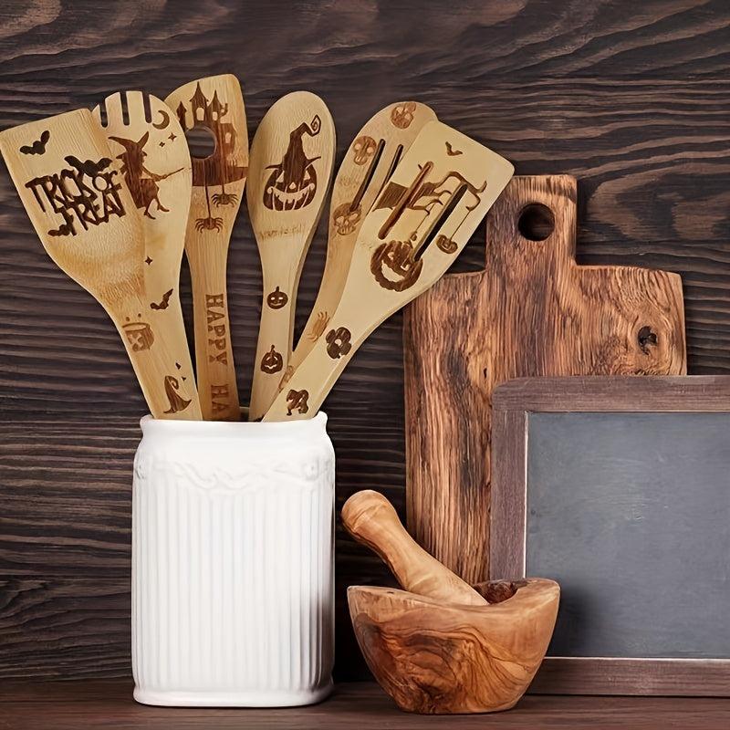 6pcs Halloween Christmas Bamboo Kitchen Utensils Set Non-stick Cooking Tools