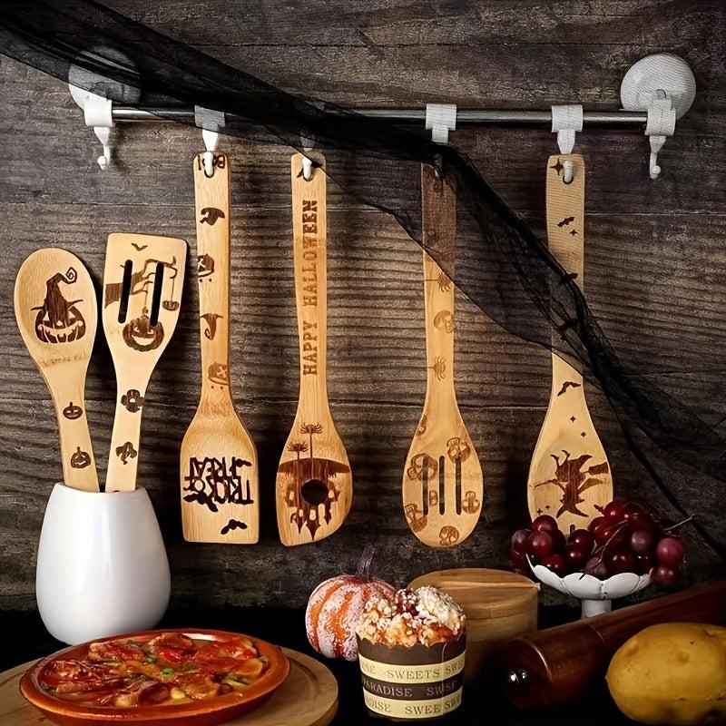 6pcs Halloween Christmas Bamboo Kitchen Utensils Set Non-stick Cooking Tools