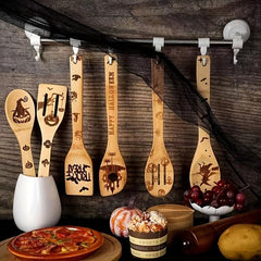 6pcs Halloween Christmas Bamboo Kitchen Utensils Set Non-stick Cooking Tools