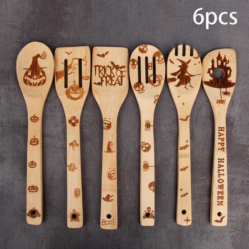 6pcs Halloween Christmas Bamboo Kitchen Utensils Set Non-stick Cooking Tools