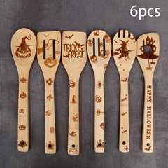 6pcs Halloween Christmas Bamboo Kitchen Utensils Set Non-stick Cooking Tools