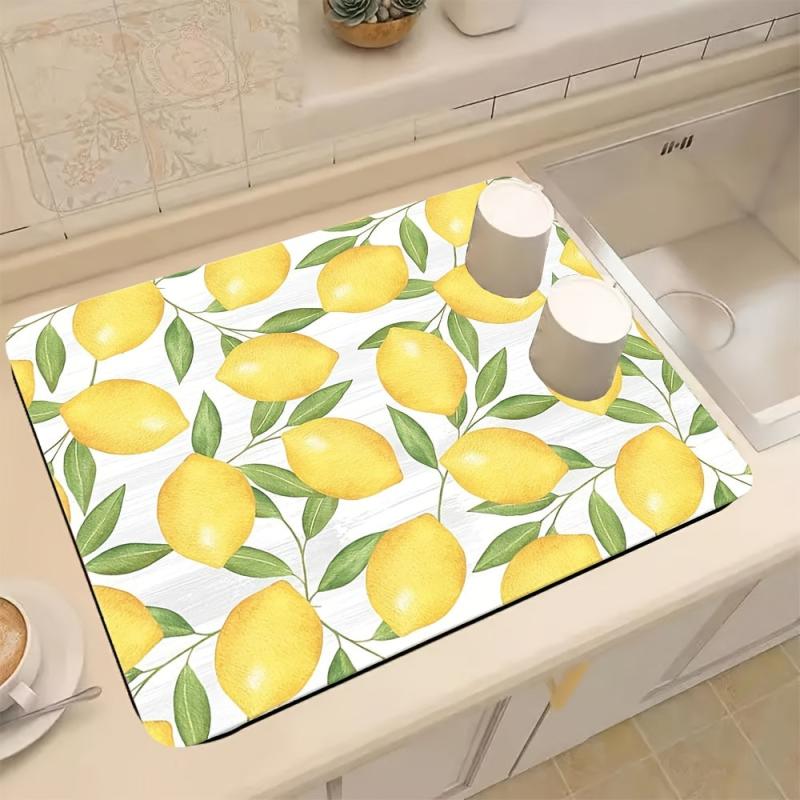 Rubber Dish Drying Mat Lemon Small Fresh Style Washstand Drain Mat