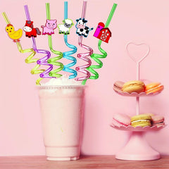 6pcs Farm Theme Reusable Straws w/ Brush for Family Gatherings