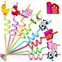 6pcs Farm Theme Reusable Straws w/ Brush for Family Gatherings