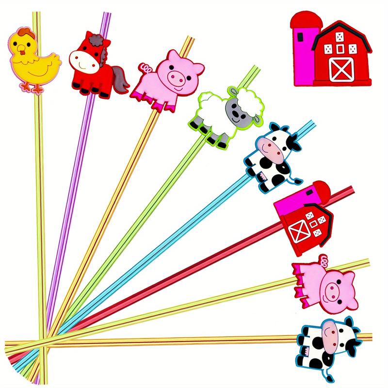 6pcs Farm Theme Reusable Straws w/ Brush for Family Gatherings