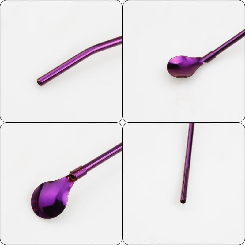 7pcs Stainless Steel Reusable Straw Spoon Set with Cleaning Brush